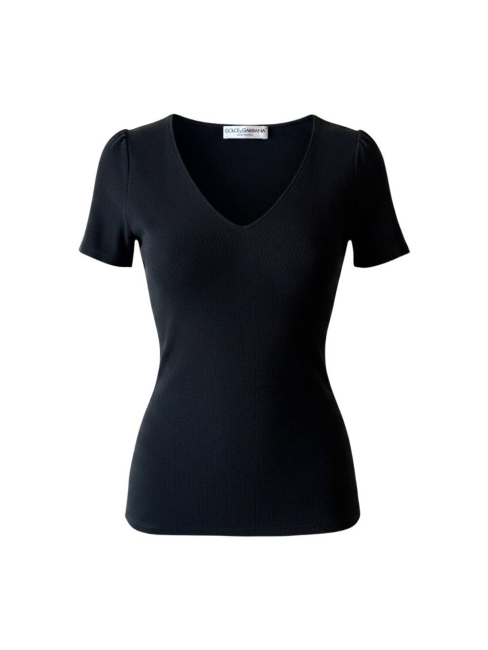Dolce & Gabbana Vintage 90s Stretchy Knit Black V-Neck Short Sleeve Top Classic - Picture 14 of 14